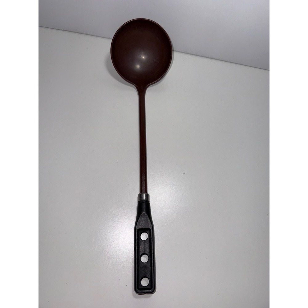 Vintage Pedrini Italy Brown Melamine Soup Ladle Black Handle Mid Century Modern
